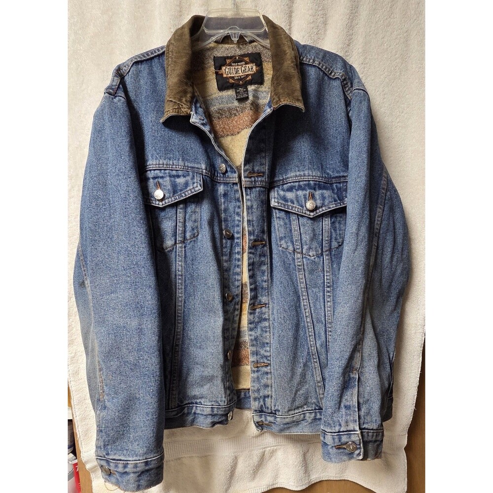VTG Guide Gear Denim Truckers Chore Field Jacket Coat Plaid-Lined Warm Broken In